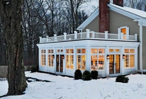 sunroom designs for a colonial home | Found on Uploaded by user Veranda Design, Sloping Roof, Sunroom Addition, House Country, Sunroom Designs, Real Estat, Decor Ikea, Rooftop Patio, Country Interior