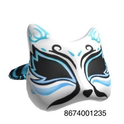 Blue Kitsune Mask, Blue Fox Mask, Blue Kitsune, Roblox Hat, Roblox Ids, Brown Hair Roblox, Blocksburg Outfit Codes￼, Cute Black Shirts, Trippy Iphone Wallpaper