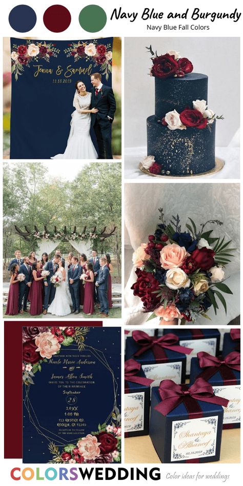 Navy Blue Tux With Burgundy, Navy Blue Burgundy Gold Wedding Color Palette, Russian Winter Wedding Theme, Navy Wine Wedding, Navy Blue Maroon Cream Wedding, Fall Wedding Ideas Blue, Cabernet And Navy Wedding Colors, Navy Burgundy Rose Gold Wedding Decor, Burgundy Navy Champagne Wedding