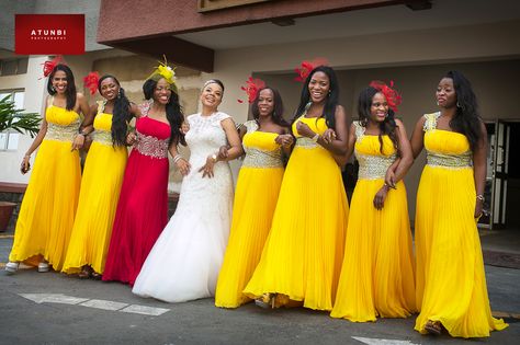 Beautiful colors....yellow and red bridesmaids dresses!