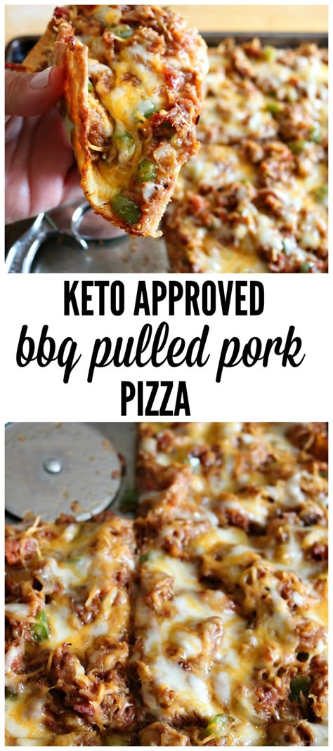 The pizza dough sticks to the pan, even when it's oiled. The top does get a bit crispy, though, so try oiling parchment & baking on that. Then, pull it out of the oven, flip the crust over. Then top it & put it back in to bake the toppings. Keto Fathead Pizza, Keto Bbq Sauce, Pulled Pork Pizza, Fathead Pizza, Keto Lasagna, Keto Pancakes, Low Carb Pizza, Keto Cheesecake, Bbq Pulled Pork