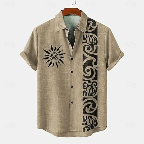 Mens Designer Shirts Pattern Style, Mens Linen Shirts Summer, Man Dress Design, Vintage Shirt Design, Shirts Pattern, Mens Printed Shirts, Khaki Shirt, Mens Casual Outfits Summer, Mens Designer Shirts