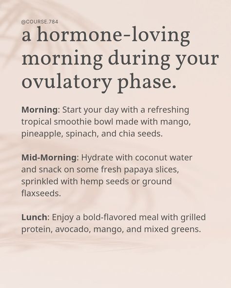 It's time to schedule date night ladies. The ovulatory phase is no doubt one of our favorites, right? We experience a surge in feminine energy and confidence (caused by a boost in estrogen), making it a great time to get into some fun and even intimate activities. Swipe for quick self-care tips to make the #ovulatoryphase even more special and feel fantastic throughout your entire cycle. Follow for more. By the way, I've been meaning to mention the "Calypso Mornings" cooking class! You'll l... Feminine Cycle, Ovulatory Phase, Endo Warrior, Tropical Smoothie, Pineal Gland, Happy Hormones, Hormone Health, Cooking Class, Mixed Greens