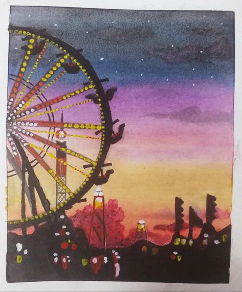 Fun Fair Drawing, Theme Park Drawing, Fair Paintings, Ferris Wheel Drawing, Art Igcse, Boy And Girl Drawing, Fair Rides, Luna Park, Art Teaching