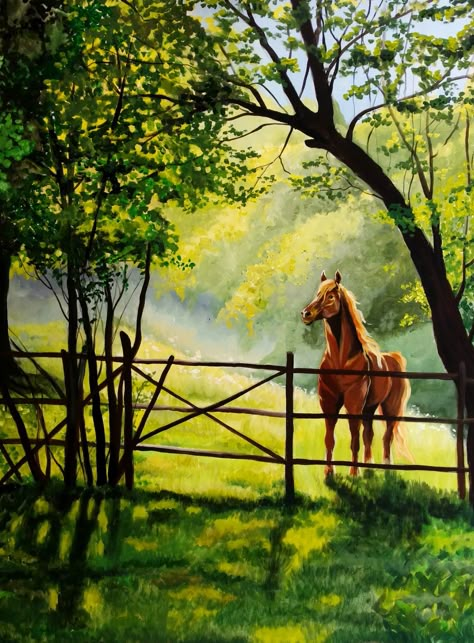 Art by Amethyst Coleman. Half of the profit goes to Compassion International :) For more information visit amethystroseart.com Easy Farm Paintings, Compassion International, Forest Drawing, Farm Paintings, Print Design Art, Garden Watercolor, Horse Wallpaper, Watercolor Horse, Trending Pins