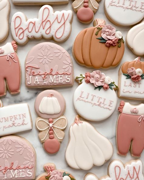 Only one week left to post fall cookies, and then we’re onto Christmas!! Who’s ready?! #cookies #njcookies #babyshowercookies… | Instagram Pumpkin Baby Shower Theme Girl Cookies, Little Pumpkin Cookies Girl, Pink Pumpkin Baby Shower Cookies, Pink Fall Themed Baby Shower Ideas, Fall Baby Shower Cookies Girl, A Little Pumpkin Is On The Way Cookies, Pink Pumpkin Cookies, Little Pumpkin Baby Shower Cookies, Fall Baby Shower Cookies