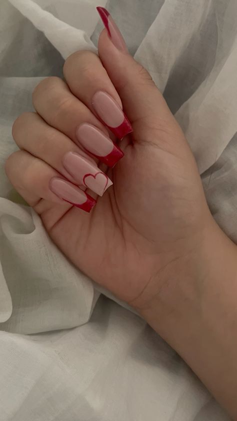 Red French Nails, Quinceanera Nails, Red French, Nail Designs Valentines, Simple Gel Nails, Work Nails, Blush Nails, Classy Acrylic Nails, Nail Art Ideas