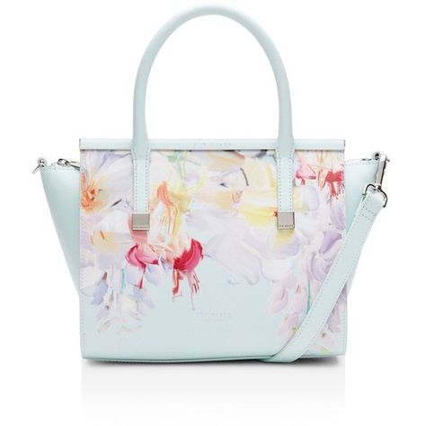 Ted Baker Honora Hanging Gardens Satchel ($295) ❤ liked on Polyvore featuring bags, handbags, mint, satchel bag, mint green handbag, flower print purse, satchel handbags and floral purse Ted Baker Tote Bag, Mint Bag, Hanging Gardens, Colorful Tote Bags, Leather Tote Purse, White Tote Bag, Genuine Leather Totes, Small Tote Bag, Handbags Tote