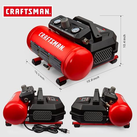 Amazon.com: Craftsman Air Compressor, 1.5 Gallon 3/4 HP Max 135 PSI Pressure, 1.5 CFM@90psi and 2.2 CFM@40psi, Stainless Steel Portable Oil Free Maintenance Free Compressor, CMXECXA0200141A : Tools & Home Improvement Craftsman Colors, Portable Air Compressor, Air Tanks, Moving And Storage, Air Tools, Air Compressor, Program Design, Compressor, Oil Free