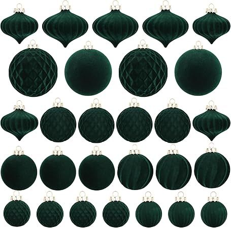 Amazon.com: Christmas Tree Ornaments Green Velvet - Pack of 28pcs Flocked Xmas Balls Ornament Decorations Assortment : Home & Kitchen Velvet Christmas Ornaments, Xmas Balls, Gold Tops, Buy Christmas Tree, Velvet Christmas, Ornament Display, Handmade Christmas Ornaments, Xmas Holidays, Ball Ornaments