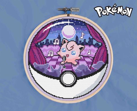 Pokeball terrarium Jigglypuff Cross Stitch Pattern - Counted cross stitch - Karaoke Cross Stitch Pattern - Pattern Keeper Compatible Jigglypuff Cross Stitch, Pokeball Terrarium, Pokémon Perler, Pokemon Cross Stitch Patterns, Pokemon Crochet Pattern, Pokemon Cross Stitch, Pokemon Pattern, Hp Lovecraft, Cross Stitch Bookmarks