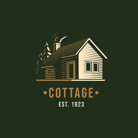 Cottage Logo Design, Lake House Logo, Cabin Logo, Cottage Logo, Korea Logo, Vibes Logo, Retro Cabin, Logo Inspiration Vintage, Camp Logo