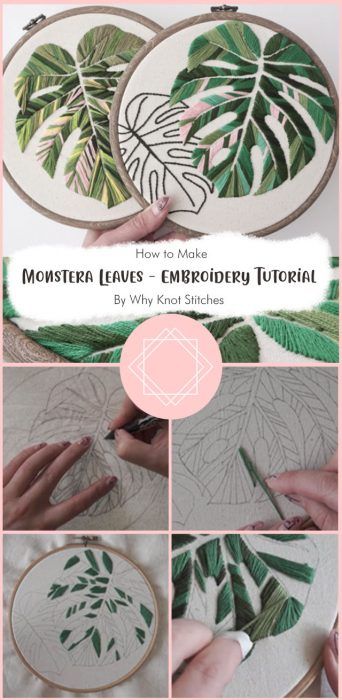 Embroderie Patterns Free, Embroidery Free Pattern, Monstera Embroidery, Leaves Embroidery, Embroidery Leaf, Leaf Crafts, Embroidery Tutorial, Monstera Leaves, Cute Embroidery