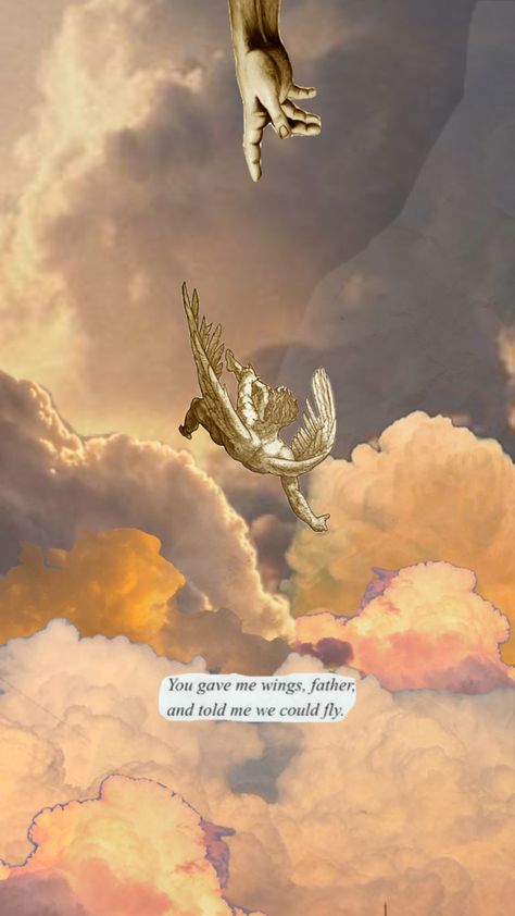 He flew too close to the sun #icarus #wallpaper #vibes #art #vintageaesthetic Icarus Wallpaper, Icarus Aesthetic, Icarus And The Sun, Big Bang Theory Funny, Wallpaper Vibes, Closer To The Sun, Vibes Art, Ancient Beauty, Harry Potter Wallpaper