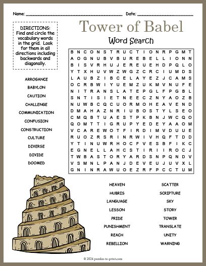 Free Printable Tower of Babel Word Search Tower Of Babel Word Search, Tower Of Babel Coloring Page, Tower Of Babel Activity Free Printables, Babel Tower, Tower Of Babel Activity, Tower Of Babel Craft, Tower Of Bable, Magic Squares Math, Bible Activity Sheets