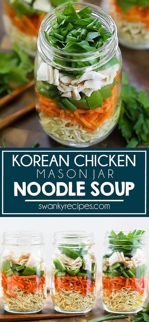 Mason Jar Asian Noodle Soup, Instant Mason Jar Soup, Ramen Mason Jar Recipes, Asian Mason Jar Recipes, Asian Soup In A Jar, Ramen Lunch Mason Jars, Mason Jar Soup Lunch, Ramen Noodle Recipes In A Jar, Mason Jar Instant Noodle Soup