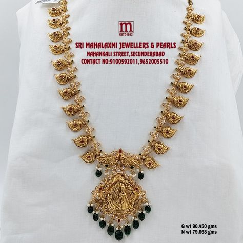 Newly Added Collection Nakshi Mango Longharam . Visit Our Showroom For Widest Range of Gold And Diamond Jewellery at Wholesale Prices. Call/WhatsApp us on 9100592011, 9652005510 For Video Call Shopping. FREE SHIPPING AVAILABLE IN INDIA AND USA. www.srimahalaxmijewellers.in #SriMahalaxmiJewellers #MahalaxmiJewellers #NakshiJewellery #Longharam #SouthIndianJewellery #DiamondJewellery Mango Mala Jewellery Gold, 40 Grams Gold Haram Designs, Mango Mala Jewellery, Gold Haram Designs, Mango Haram, Mango Mala, Ruby Jewelry Necklaces, Haram Designs, Gold Haram