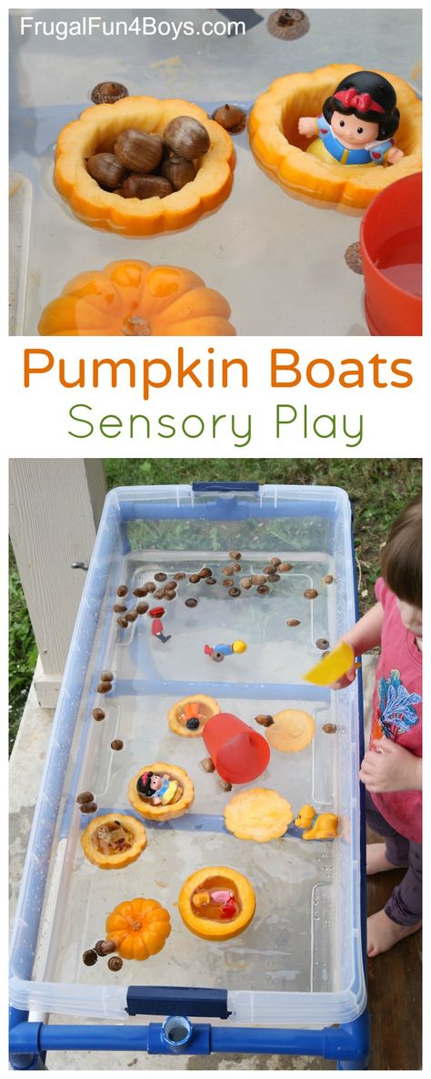 Pumpkin Boats, Fall Sensory, Pumpkin Activities, Halloween Preschool, Fall Preschool, Sensory Table, Theme Halloween, Pumpkin Theme, Toddler Fun