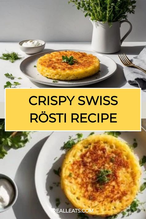 Crispy Swiss rösti on a plate garnished with parsley, with sour cream and herbs in the background. Rosti Recipe, Crawfish Boil Recipe, Boiled Food, Grated Potato, Measuring Ingredients, Meals Recipes, Hearty Meal, Food Writing, Snacks Recipes