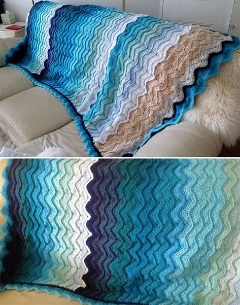 Ocean Waves ThrowThis crochet pattern is available as a free download... Download Pattern: Ocean Waves Throw Easy Crochet Blankets Free, Crochet Wave Pattern, Crochet Ocean, Crochet Ripple Pattern, Crocheted Blankets, Crochet Throw Pattern, Crochet Afgans, Crochet Quilt, Afghan Patterns