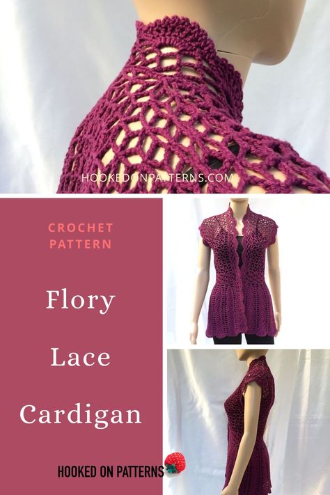 Flory Lace Top Cardigan Crochet Pattern - A beautiful top to make yourself - #Crochet Lace Cardigan Crochet, Crochet Lace Cardigan, Crochet Lace Jacket, Crochet Bolero Pattern, Bolero Pattern, Knit Vest Pattern, Modern Crochet Patterns, Lace Cardigan, Crochet Bolero