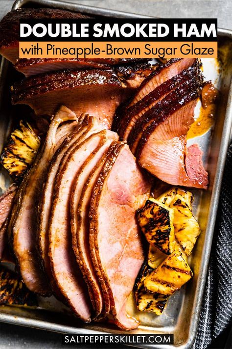 Double-Smoked Ham with Pineapple-Brown Sugar Glaze Smoked Ham Recipe, Pepper Skillet, Brown Sugar Ham, Spiral Sliced Ham, Pineapple Ham, Pineapple Glaze, Spiral Ham, Honey Ham, Honey Baked Ham