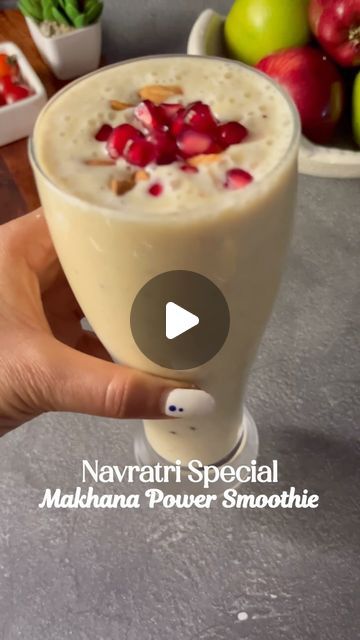 3.1M views · 145K likes | Nidhi Khosla on Instagram: "2 Million + in a day 🙏❤️ Thank you. Navratri Special : Makhana Power Smoothie 🍌🍏🌺 One more in the same series 🙏  Ingredients  1/2 cup raw makhana  5-6 almonds 5-6 cashew nuts 5-6 raisins  2-3 dates 1/2 apple 1 banana 1 cup cold milk You can add more nuts and seeds as per your choice.  If you wish to lose weight then add only 8 nuts in total and 1/2 apple , 1/2 banana and double tonned milk.   #smoothies #breakfast #navratri #navratri2024 #applesmoothie #breakfastideas #reelkarofeelkaro #foodcontentcreator #makhana #recipereel #trending #explore" Navratri Recipes Indian, Navratri Fast Recipes, Navratri Food Recipes, Navratri Food, Makhana Recipe, Navratri Devi, Apple Smoothie Recipes, Smoothies Breakfast, Navratri Recipes