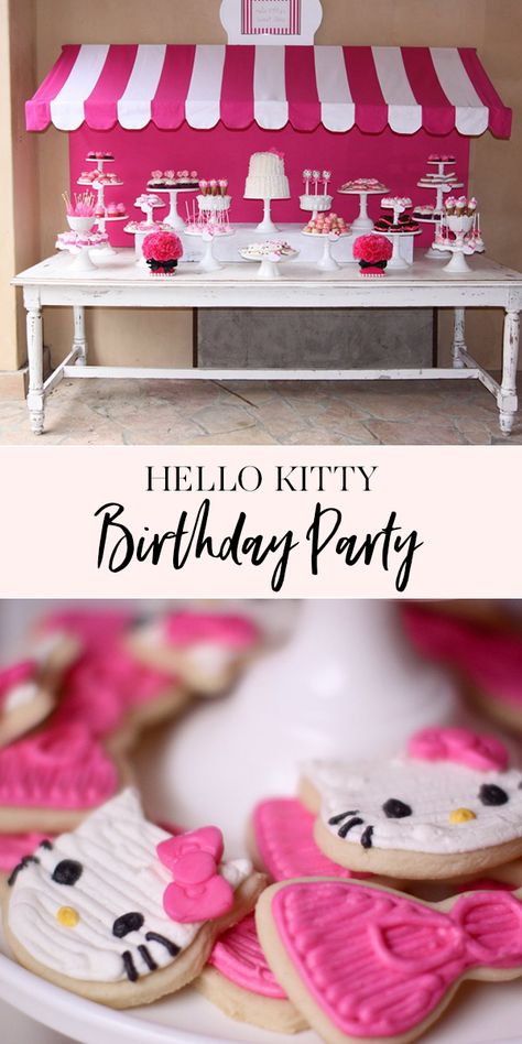 Pink Dessert Table, Hello Kitty Birthday Theme, Hello Kitty Theme Party, Kitty Birthday Party, Pink Dessert, Jenny Cookies, Diy Hello Kitty, Hello Kitty Birthday Party, Birthday Party Desserts