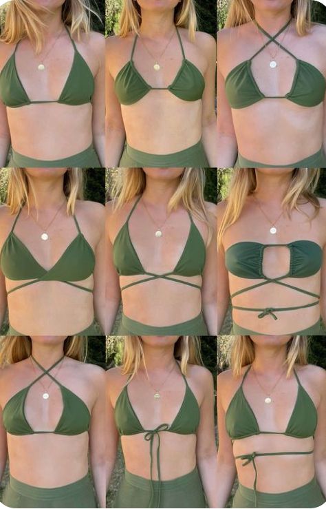 Ways To Style Triangle Swimsuit, Ways To Wear A Triangle Top, Ways To Tie A Triangle Top, Dresses That Can Be Worn Different Ways, What To Wear Over Bikinis, Cute Ways To Style Bikinis, Triangle Swimsuit Top Hack, Ways To Wear Triangle Bikinis, Things To Wear To The Beach