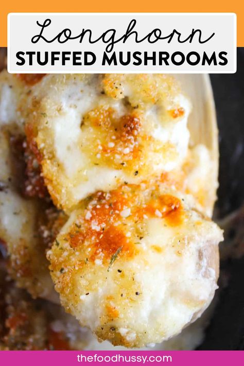 Longhorn Parmesan Crusted Mushrooms, Long Horn Mushrooms Recipe, Longhorn Steakhouse Mushrooms, Stovetop Stuffed Mushrooms, Long Horn Cheese Stuffed Mushrooms, Creamy Stuffed Mushrooms, Longhorn Mushroom Copycat, Longhorn White Cheddar Stuffed Mushrooms, Copycat Longhorn Stuffed Mushrooms