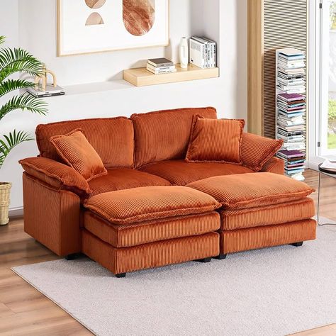 Amazon.com: Oversized Chaise Lounge Chair Indoor with Ottoman,84.6"W Corduroy Upholstered Modern Loveseat Sofa,Deep Seat L Shaped Sectional Couch,Comfy Reclining Sleeper Chair for Living Room(2 Seater,Orange) : Home & Kitchen Loveseat Sofa, Sleeper Sofa, Sofa Couch, Sectional Sofa, Sectional, Ottoman, Couch, Apartment, Sofa