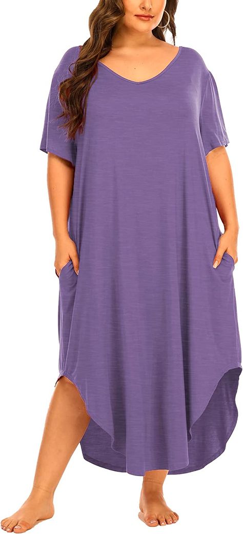 Womens Plus Size Nightgowns Sleepwear Short Sleeve Sleep Dress Maxi Night Gowns with Pockets 5X Light Grey at Amazon Women’s Clothing store Plus Size Nightgowns, Night Gowns, Women's Nightgowns, Sleep Dress, Nightgowns, Dress Maxi, Amazon Women, Night Gown, Clothing Store