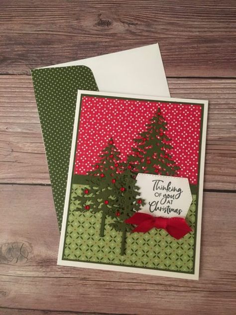 Stampin Up Heartwarming Hugs Dsp Cards, Stampin Up Heartwarming Hugs Dsp, Handmade Birthday Gifts, Xmas 2022, Stampin Up Christmas Cards, The Pines, Tree Cards, Stampin Up Christmas, Cute Card