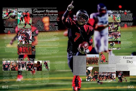 Etiwanda High School / Sports / Varsity Football spread Football Yearbook Pages, Football Yearbook Spread, Yearbook Spread Ideas, Yearbook Sports Spreads, Yearbook Page Ideas, Creative Yearbook Ideas, Yearbook Mods, Teaching Yearbook, Workout Plan Template