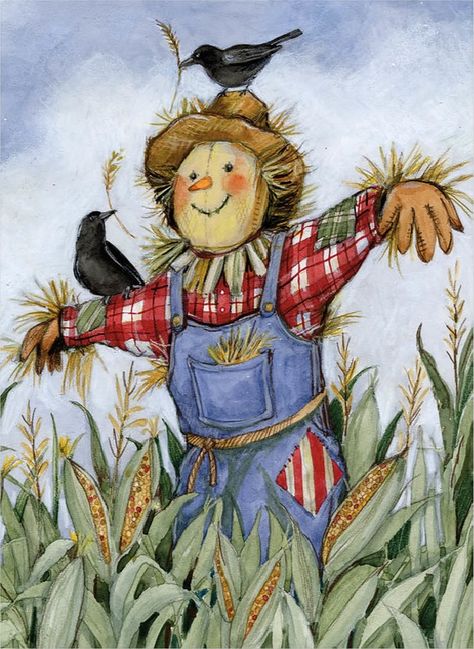 Whimsical Autumn Art, How To Draw A Scarecrow, Cute Scarecrow Drawing, Scarecrow Paintings, Watercolor Scarecrow, Scarecrow Watercolor Painting, Scarecrow Painting On Canvas, Fall Art Scarecrow, Scarecrow Watercolor