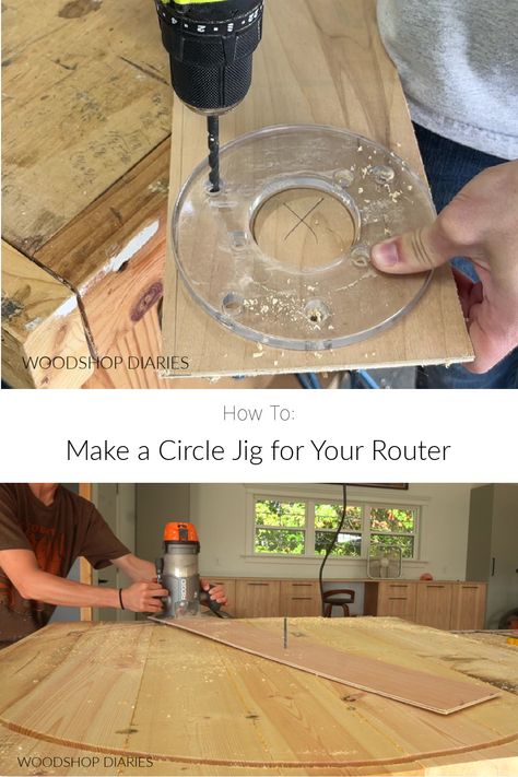 How to Make a Circle Jig for Your Router Circle Jig For Router, Circle Router Jig, Table Saw Circle Jig, Diy Circle Jig For Router, Router Circle Jig Diy, Router Projects Ideas, Ryobi Router, Circle Jig, Woodshop Diaries