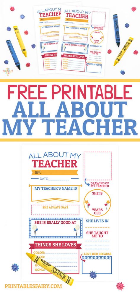 All About My Teacher Printable, What I Like About My Teacher Printable, I Love My Teacher Because, I Love My Teacher Because Printable, All About My Teacher Free Printable, Preschool About Me, Teacher Appreciation Letter, All About My Teacher, About My Teacher