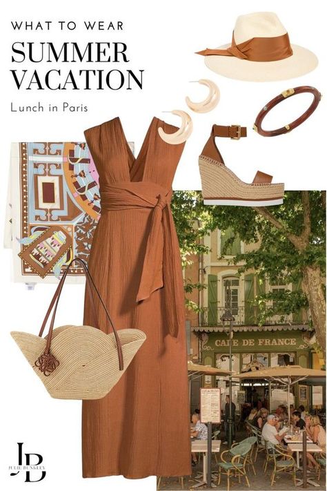 Summer Vacation Outfit Inspiration Paris #outfits #style #summer #outfitideas #dressideas #fashion #beauty #inspo #affiliate Vacation Outfit Inspiration, Tory Burch Scarf, Spring Break Dress, What To Wear In Paris, Faithful The Brand, Adventurous Women, Fashion Capsule Wardrobe, Resort Outfit, Summer Vacation Outfits