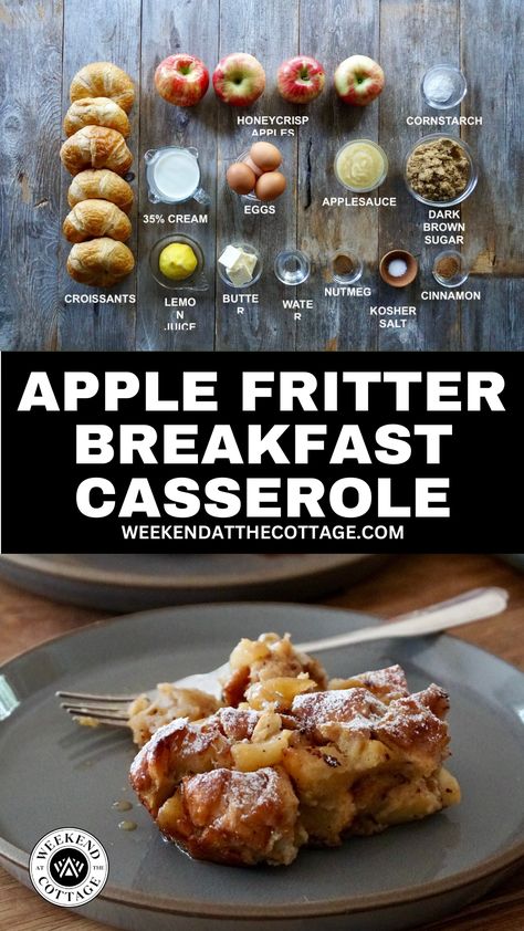 Apple Fritter Breakfast Casserole - Quick & Easy! Apple Fritter Breakfast Casserole, Apple Brunch Recipes, Apple Brunch, Apple Breakfast Recipes, Shower Recipes, Fruit Treats, Making Dough, Brunch Bake, Brunch Foods