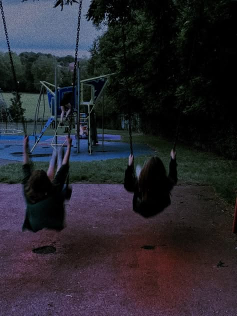 Playground Date Aesthetic, Couple Playground Photoshoot, Aesthetic Playground Pictures, Couple At Playground, Couple On Playground, Couple Playground Night, Playground At Night, Trampoline Park Aesthetic Friends, Neighborhood Playground