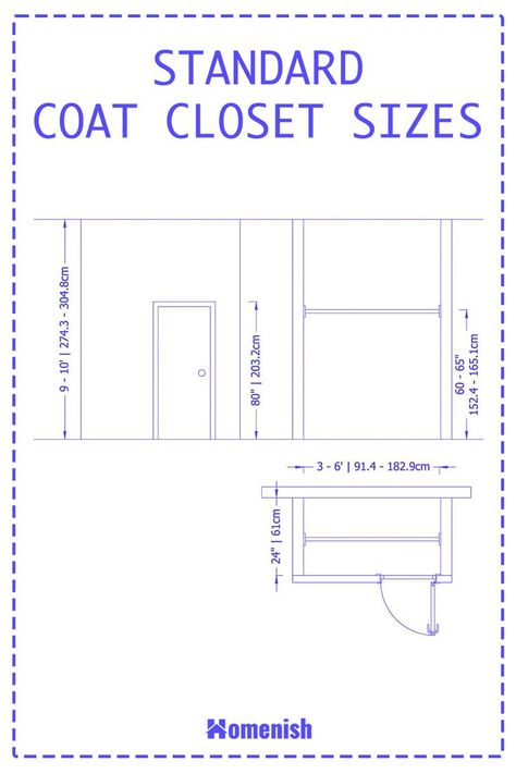 If you are planning the layout for your home or would like to install a new coat closet, then you’ll need to know the typical dimensions that coat closets take. While there is no ‘one-size fits all’ measurement for a coat closet, there is a range of coat closet sizes that fall into the ‘standard’ bracket. Coat Closets, Wide Coat, Closet Dimensions, Coat Closet, Closet Size, Parka Coat, Furniture Ideas, Doors Interior, One Size Fits All