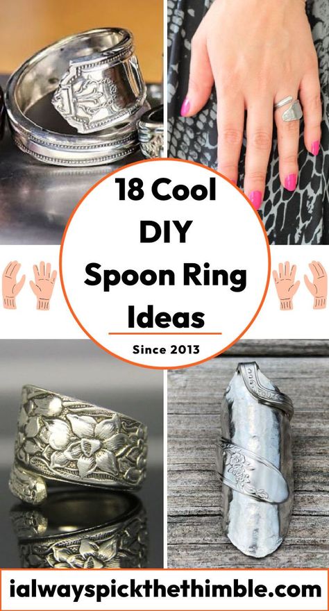 Diy Spoon Ring How To Make, Making Spoon Jewelry, Silver Spoon Rings Diy How To Make, Silverware Rings Diy, Old Silverware Crafts, Silver Flatware Crafts, Spoon Ring Tutorial, Making Jewelry Out Of Silverware, Spoon Jewelry Diy Bracelets