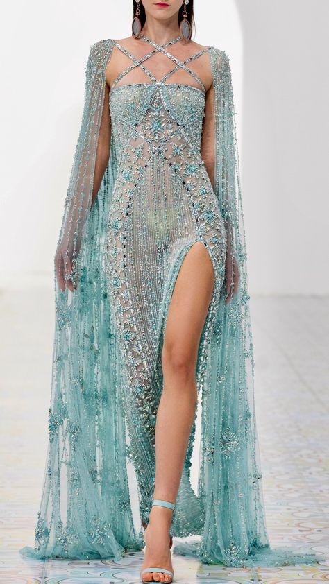 Georges Hobeika Spring Summer 2022 #georgeshobeika #georgeshobeika2022 #fashion #moda #dress #vestido #gown Evening Dress With Cape, Dress With Cape Sleeves, Look Gatsby, Gown With Cape, Yellow Evening Dresses, Grey Evening Dresses, Dorothy Dandridge, Champagne Evening Dress, Dress With Cape