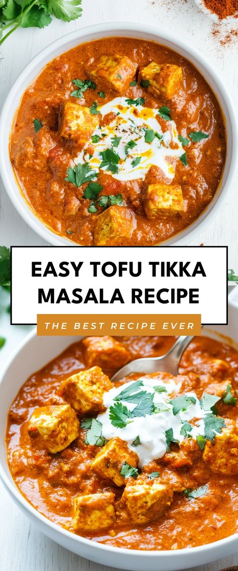 Image for Easy Tofu Tikka Masala Recipe Masala Tofu Recipes, Tikka Masala Recipe Vegetarian, Tikki Masala Tofu, Healthy Tikka Masala Recipe, Quick And Easy Tofu Recipes, Tofu Tikka Masala Vegan, Healthy Moroccan Recipes, Quick Tofu Dinner, Tofu Crockpot Recipes