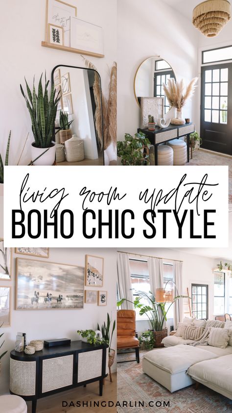 Farm Boho Decor, Light And Airy Living Room Small Spaces, Easy Living Room Updates, Boho Farmhouse Living Room Decor Ideas, Midwest Decor Living Rooms, Light And Airy Living Rooms, Boho Living Room Decor Grey Couch, Boho Flex Room, Neutral Minimalist Living Room Decor