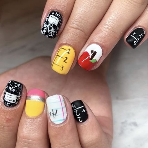 Teacher Nail Art, School Nail Ideas, Back To School Nail Ideas, Teacher Nails, School Nail Art, August Nails, Back To School Nails, School Nails, Nails For Kids