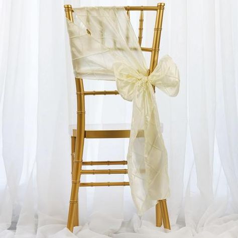 5 PCS | 7"x106" Ivory Pintuck Chair Sash | eFavorMart Champagne Chairs, Chair Bows, Chair Ties, Chair Sash, Tulle Bows, Reception Chair, Chair Sashes, Bouquet Wrap, Chiavari Chairs