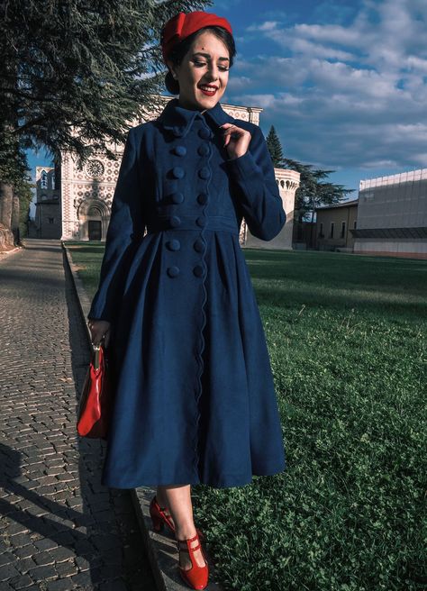 1940s Dark Blue Wool Princess Coat Double-breasted Long Wool - Etsy UK Wacky Clothes, Winter Wool Dress, Blue Wool Coat, Fit And Flare Coat, Gown Ideas, Princess Coat, Wool Winter Coat, Navy Coat, Black Wool Coat