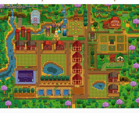 Meadowlands Farm Layout, Stardew Meadowlands Farm, Stardew Valley Farm Layout Meadowlands, Stardew Valley Layout, Stardew Valley Tips, Stardew Valley Farms, Stardew Valley Fanart, Farm Layout, Stardew Valley