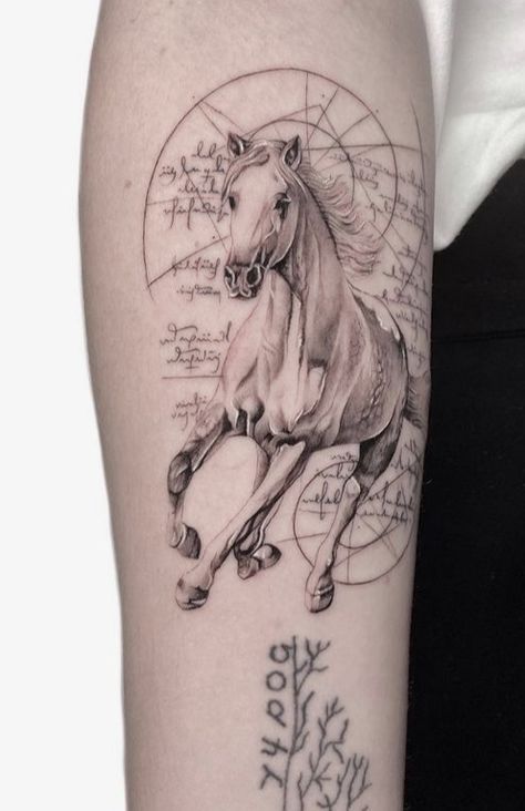 Horse Tattoo Ideas For Women Arm, Horse Sleeve Tattoos For Women, Horse Tattoo Arm, Wild Horse Tattoo, Black Horse Tattoo, Horse Tattoo For Men, Horse Tattoo Ideas For Women, Equestrian Tattoo, Day Of The Dead Tattoos